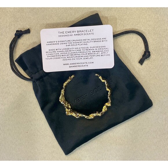 Amber Sceats Emery Cuff Chunky Nugget 24K Gold Plated Brass Cuff Bracelet NEW - Picture 3 of 6